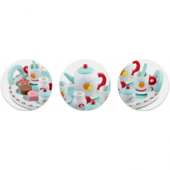 Set de joaca din lemn pentru servit ceaiul Ricokids Turcoaz Set de joaca din lemn pentru servit ceaiul Ricokids Turcoaz