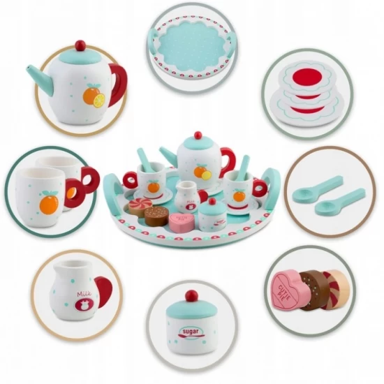Set de joaca din lemn pentru servit ceaiul Ricokids Turcoaz Set de joaca din lemn pentru servit ceaiul Ricokids Turcoaz