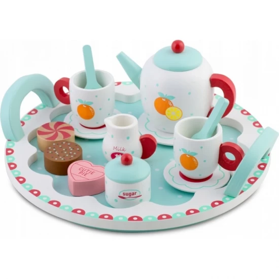 Set de joaca din lemn pentru servit ceaiul Ricokids Turcoaz Set de joaca din lemn pentru servit ceaiul Ricokids Turcoaz