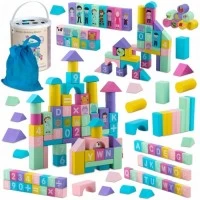 Set educational cu blocuri din lemn, 100 piese, Ricokids