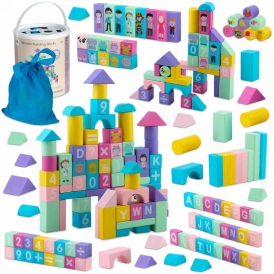 Set educational cu blocuri din lemn, 100 piese, Ricokids Set educational cu blocuri din lemn, 100 piese, Ricokids