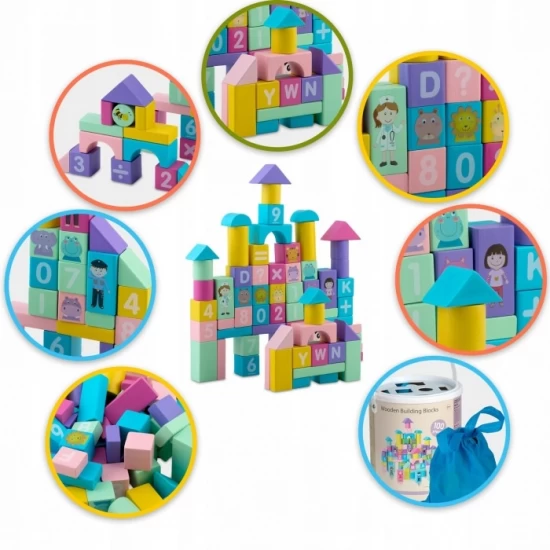 Set educational cu blocuri din lemn, 100 piese, Ricokids Set educational cu blocuri din lemn, 100 piese, Ricokids