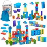 Set educational cu blocuri din lemn, 100 piese Ricokids Orasel