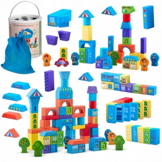 Set educational cu blocuri din lemn, 100 piese Ricokids Orasel Set educational cu blocuri din lemn, 100 piese Ricokids Orasel