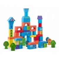 Set educational cu blocuri din lemn, 100 piese Ricokids Orasel