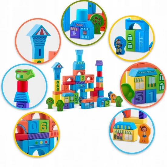 Set educational cu blocuri din lemn, 100 piese Ricokids Orasel Set educational cu blocuri din lemn, 100 piese Ricokids Orasel
