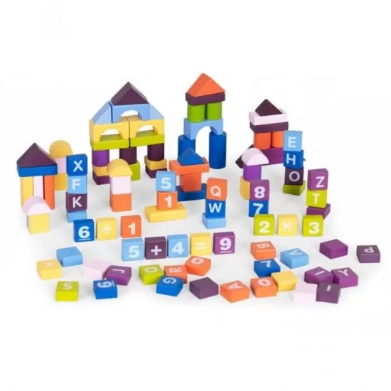 Set educational cu blocuri din lemn, 108 piese, Ecotoys ME434 Set educational cu blocuri din lemn, 108 piese, Ecotoys ME434