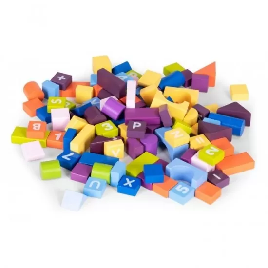 Set educational cu blocuri din lemn, 108 piese, Ecotoys ME434 Set educational cu blocuri din lemn, 108 piese, Ecotoys ME434