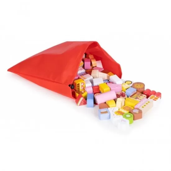 Set educational cu blocuri din lemn, 116 piese, Candy City Ecotoys ME433 Set educational cu blocuri din lemn, 116 piese, Candy City Ecotoys ME433