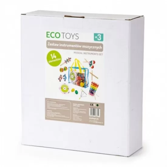 Set muzical din lemn cu 14 instrumente si geanta Ecotoys Set muzical din lemn cu 14 instrumente si geanta Ecotoys