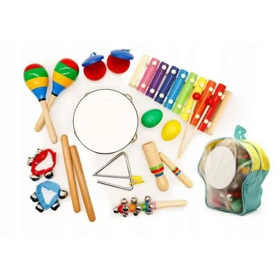 Set muzical din lemn Ecotoys cu 10 instrumente Multicolor Set muzical din lemn Ecotoys cu 10 instrumente Multicolor