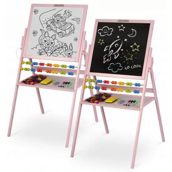 Tabla 2 in 1 pentru copii cu accesorii Ricokids Roz Tabla 2 in 1 pentru copii cu accesorii Ricokids Roz