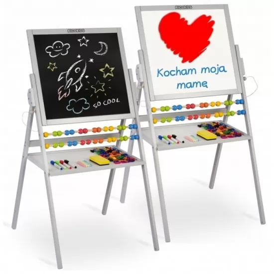 Tabla educationala cu doua fete si accesorii Ricokids RK-800, 101 x 54 x 55 cm, Gri Tabla educationala cu doua fete si accesorii Ricokids RK-800, 101 x 54 x 55 cm, Gri