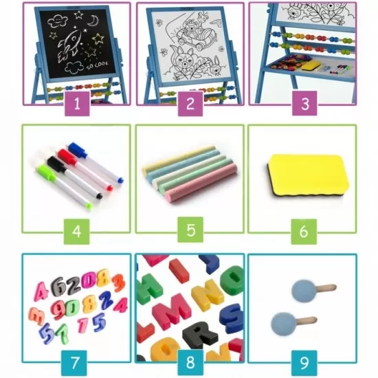 Tabla educationala cu doua fete si accesorii Ricokids RK-800, 101 x 54 x 55 cm, Albastru Tabla educationala cu doua fete si accesorii Ricokids RK-800, 101 x 54 x 55 cm, Albastru