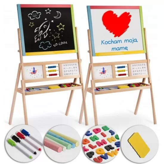 Tabla educationala cu doua fete si accesorii Ricokids RK-801, 113 x 69 x 37 cm, Multicolora Tabla educationala cu doua fete si accesorii Ricokids RK-801, 113 x 69 x 37 cm, Multicolora