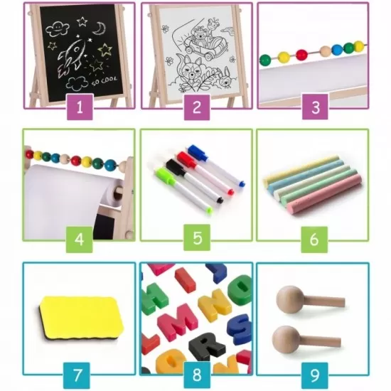 Tabla educationala cu doua fete si accesorii Ricokids RK-802, 78 x 44 x 29 cm, Natur Tabla educationala cu doua fete si accesorii Ricokids RK-802, 78 x 44 x 29 cm, Natur