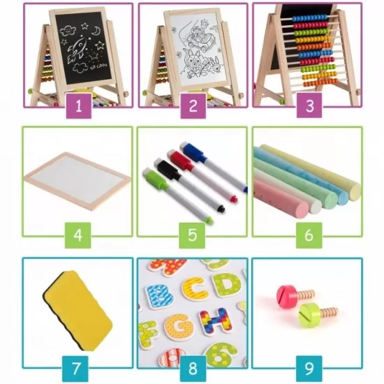 Tabla educationala cu doua fete si accesorii Ricokids RK-803, 66 x 45 x 32 cm, Natur Tabla educationala cu doua fete si accesorii Ricokids RK-803, 66 x 45 x 32 cm, Natur