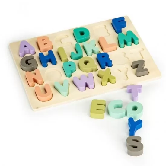 Tabla educationala din lemn cu cifre si litere - 51 de elemente Ecotoys MA4512 Tabla educationala din lemn cu cifre si litere - 51 de elemente Ecotoys MA4512