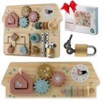 Tabla educationala din lemn cu diverse activitati, 32.5 x 24 cm, Nukido