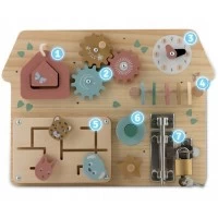 Tabla educationala din lemn cu diverse activitati, 32.5 x 24 cm, Nukido