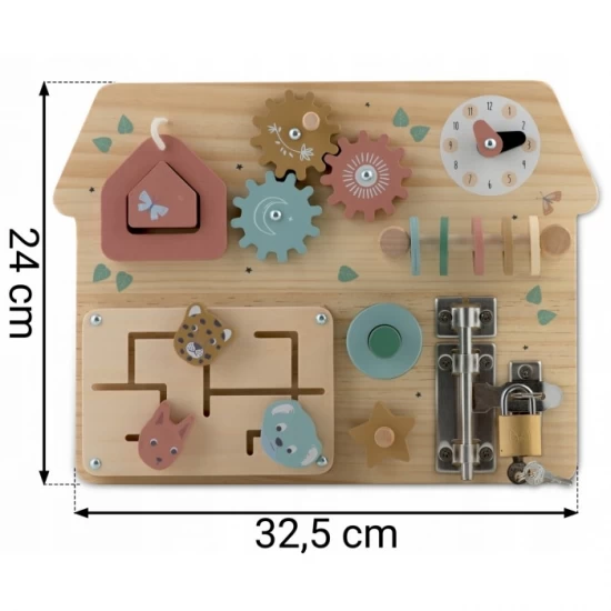 Tabla educationala din lemn cu diverse activitati, 32.5 x 24 cm, Nukido Tabla educationala din lemn cu diverse activitati, 32.5 x 24 cm, Nukido