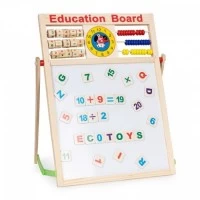 Tabla educationala din lemn cu doua fete si accesorii Ecotoys