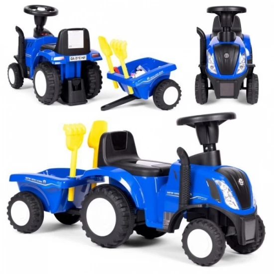Tractor de impins New Holland cu remorca pentru copii 658T - Albastru
