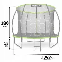 Trambulina de gradina cu plasa interioara, stalpi si scara 252 cm (8FT) Neo-Sport NS-08C221 - Verde