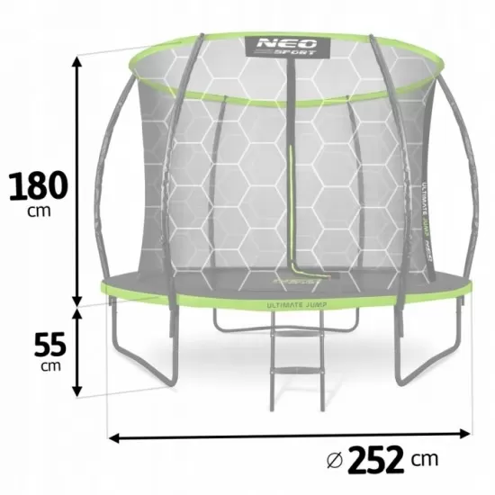 Trambulina de gradina cu plasa interioara, stalpi si scara 252 cm (8FT) Neo-Sport NS-08C221 - Verde Trambulina de gradina cu plasa interioara, stalpi si scara 252 cm (8FT) Neo-Sport NS-08C221 - Verde