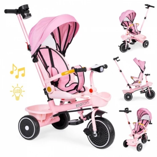 Tricicleta 2 in 1 pentru copii, scaun rotativ 360°, roti din spuma EVA, Ecotoys WQL-066-18 - Roz Tricicleta 2 in 1 pentru copii, scaun rotativ 360°, roti din spuma EVA, Ecotoys WQL-066-18 - Roz