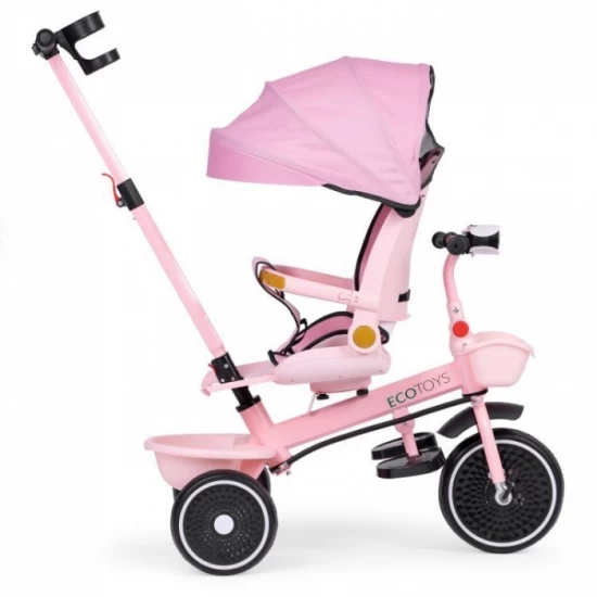 Tricicleta 2 in 1 pentru copii, scaun rotativ 360°, roti din spuma EVA, Ecotoys WQL-066-18 - Roz Tricicleta 2 in 1 pentru copii, scaun rotativ 360°, roti din spuma EVA, Ecotoys WQL-066-18 - Roz