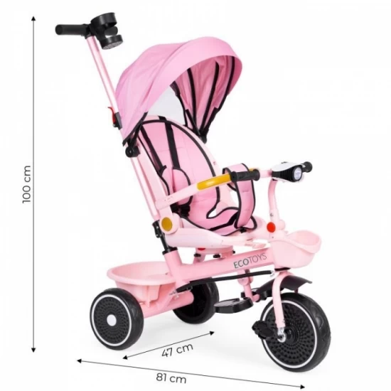 Tricicleta 2 in 1 pentru copii, scaun rotativ 360°, roti din spuma EVA, Ecotoys WQL-066-18 - Roz Tricicleta 2 in 1 pentru copii, scaun rotativ 360°, roti din spuma EVA, Ecotoys WQL-066-18 - Roz