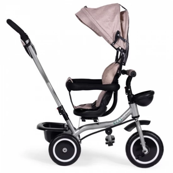 Tricicleta 2 in 1 pentru copii, scaun rotativ 360°, roti din spuma EVA, Ecotoys WQL-066-52 - Bej