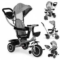 Tricicleta 2 in 1 pentru copii, scaun rotativ 360°, roti din spuma EVA, Ecotoys WQL-066-52 - Gri