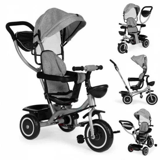 Tricicleta 2 in 1 pentru copii, scaun rotativ 360°, roti din spuma EVA, Ecotoys WQL-066-52 - Gri