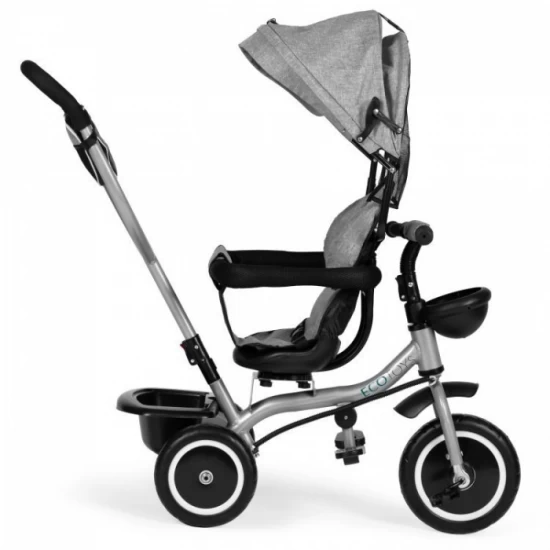 Tricicleta 2 in 1 pentru copii, scaun rotativ 360°, roti din spuma EVA, Ecotoys WQL-066-52 - Gri