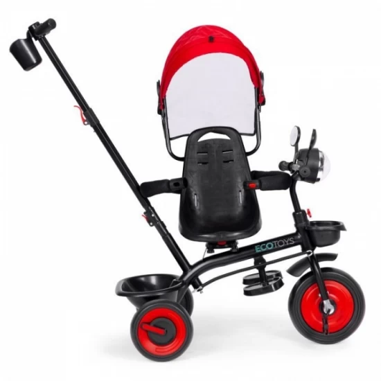 Tricicleta 3 in 1 pentru copii, scaun rotativ 360°, roti din spuma EVA, Ecotoys WQL-066-51 - Rosu