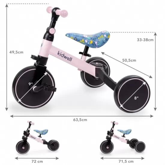 Tricicleta cu pedale 3 in 1 Kidwell Pico Flower Tricicleta cu pedale 3 in 1 Kidwell Pico Flower