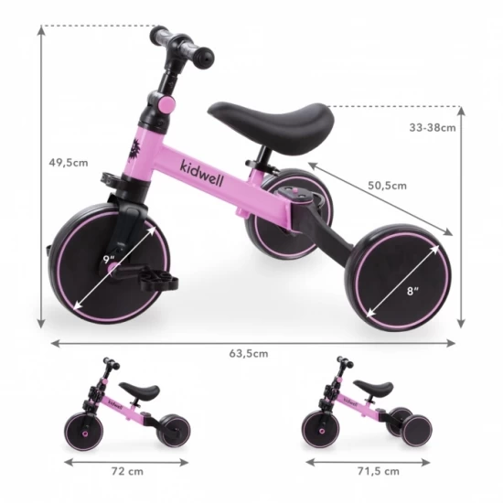 Tricicleta cu pedale 3 in 1 Kidwell Pico Pink Rose