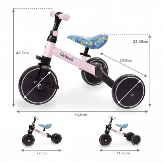 Tricicleta cu pedale 3 in 1 Kidwell Pico Spring Flower