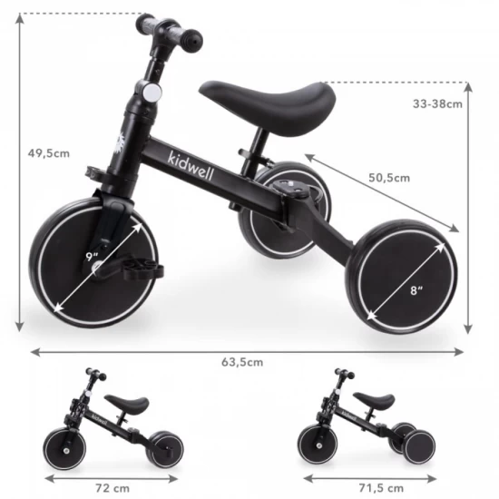 Tricicleta cu pedale 3 in 1 Kidwell Pico Total Black