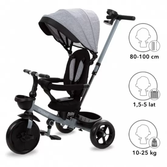 Tricicleta cu sezut rotativ si roti cu spuma EVA Kidwell Axel - Gri