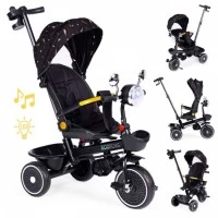 Tricicleta pentru copii, scaun rotativ 360°, roti din spuma EVA, Ecotoys WQL-186 - Negru