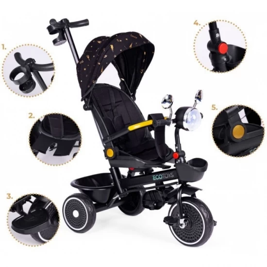 Tricicleta pentru copii, scaun rotativ 360°, roti din spuma EVA, Ecotoys WQL-186 - Negru Tricicleta pentru copii, scaun rotativ 360°, roti din spuma EVA, Ecotoys WQL-186 - Negru
