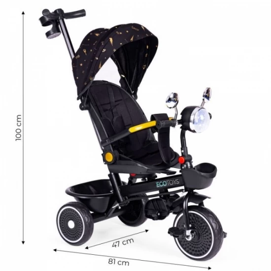 Tricicleta pentru copii, scaun rotativ 360°, roti din spuma EVA, Ecotoys WQL-186 - Negru Tricicleta pentru copii, scaun rotativ 360°, roti din spuma EVA, Ecotoys WQL-186 - Negru