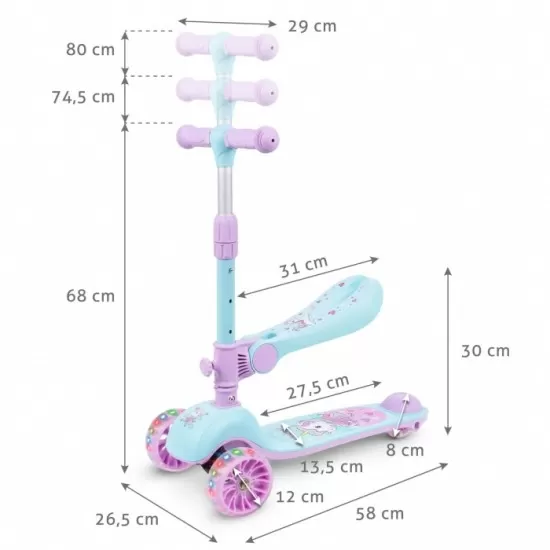 Trotineta 2 in 1 cu sezut Kidwell Rimba - Unicorn Trotineta 2 in 1 cu sezut Kidwell Rimba - Unicorn