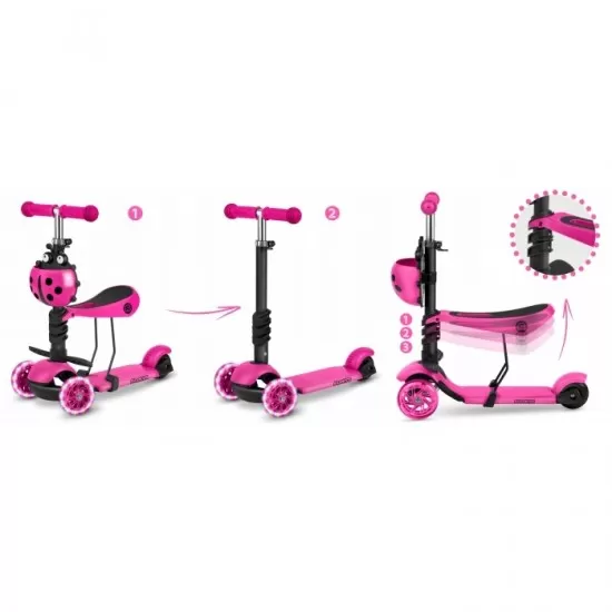 Trotineta 3 in 1 cu roti cu LED Ricokids Buggy 765300 - Roz Trotineta 3 in 1 cu roti cu LED Ricokids Buggy 765300 - Roz