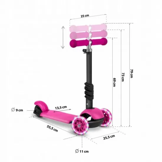 Trotineta 3 in 1 cu roti cu LED Ricokids Buggy 765300 - Roz Trotineta 3 in 1 cu roti cu LED Ricokids Buggy 765300 - Roz