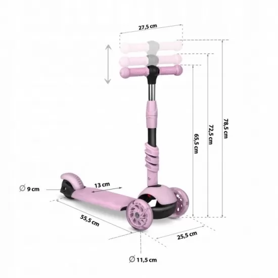 Trotineta 3 in 1 cu roti cu LED Ricokids Cubi 765501 - Roz Trotineta 3 in 1 cu roti cu LED Ricokids Cubi 765501 - Roz
