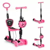 Trotineta 5 in 1 cu sezut si 3 roti cu LED Ecotoys YM-SW-6 - Roz